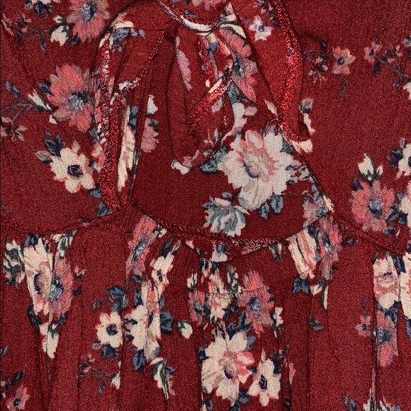 AE floral red print peplum tie cutout blouse - Picture 3 of 4